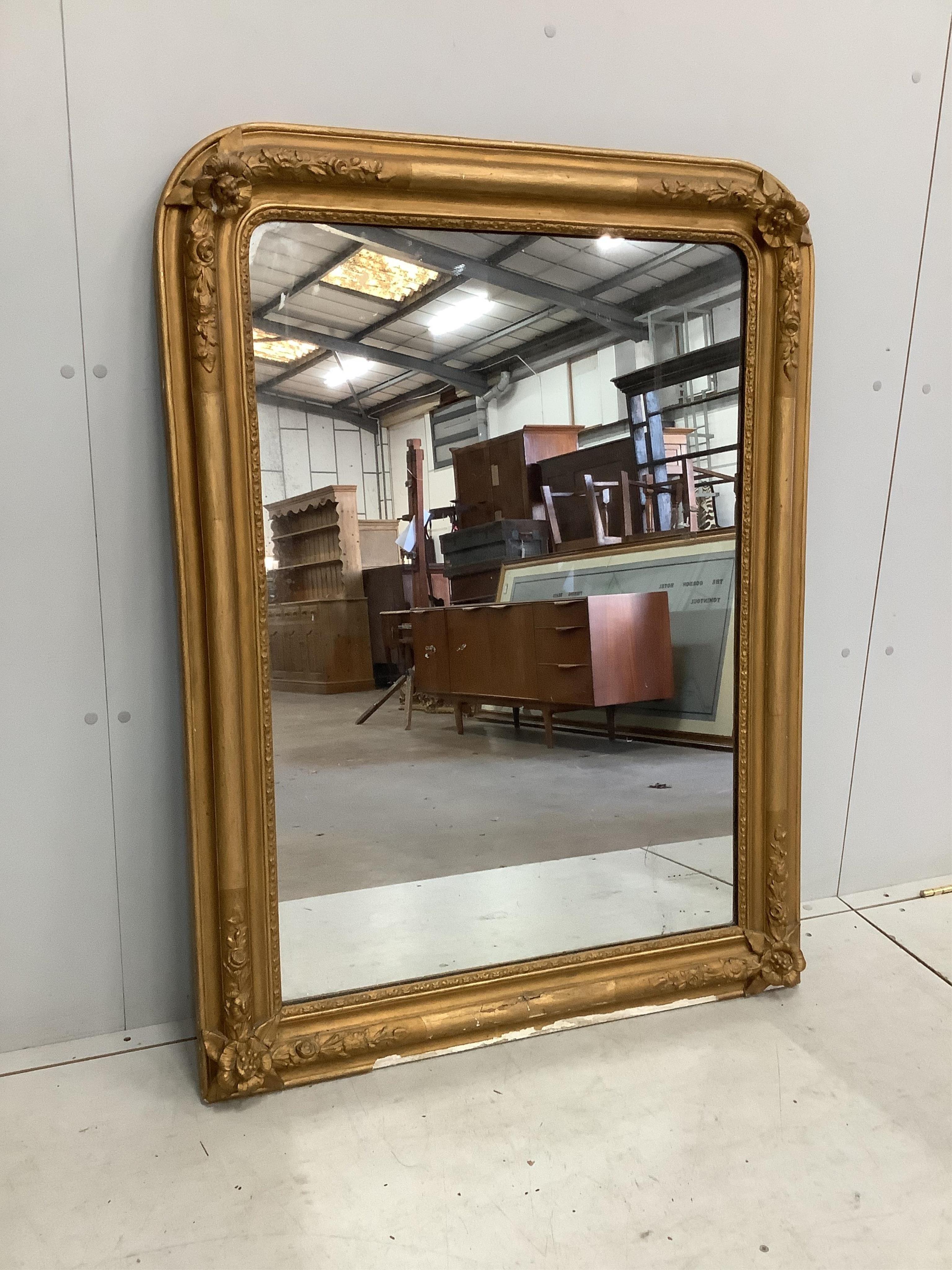 A Victorian giltwood and composition overmantel mirror, width 90cm, height 122cm